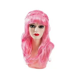 ANXIN High Quality Synthetic Party Wigs For Women Custom Length Pink Wigs With Wave Style Braids Fiber Material