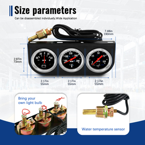 Wenle TMS103B Venda Quente Preto Pressão do Óleo Água Temp Amperes12V 24V 2 ''52mm UniversalOil Pressão Volt Medidor Triplo <span class=keywords><strong>Gauge</strong></span> Set - Product Image 5