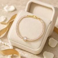 Bracelet en cristal CZ étincelant avec fermoir pliant, bijoux élégants, charme rond, ellipse, cœur, bracelet tennis pour femmes