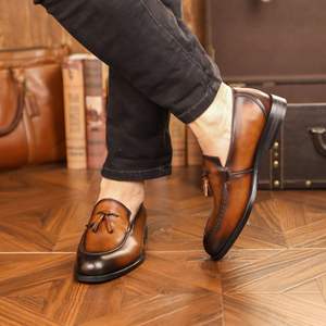 Chaussures Oxford en cuir véritable de style britannique haut de gamme pour hommes, à lacets, bout pointu, fabriquées à la main, chaussures de marié - Product Image 4