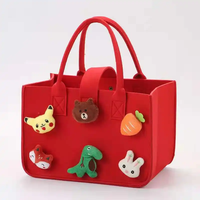 Sac fourre-tout en feutre réutilisable grande capacité avec fermeture à bouton-pression, motif poupée de dessin animé 3D, idéal pour cadeau de naissance ou de fête d'anniversaire pour bébé