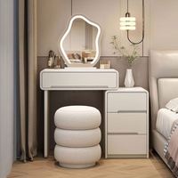 Table de toilette moderne avec miroir LED, style crème, plateau en MDF, structure métallique, directement de l'usine, faible MOQ, OEM ODM