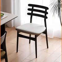 Chaise de salle à manger moderne en bois massif de style nordique, cadre en bois noir, siège rembourré, dossier en échelle, pour la maison, le restaurant, le café