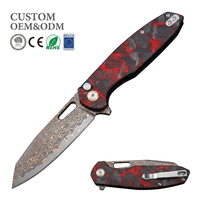 Couteau pliant en laiton Damas avec manche en fibre de carbone, cœur en VG10, couteau de chasse et de camping en plein air, outil de survie portable EDC, OEM T0044-4