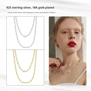 Collana cubana a catena di Figaro stile minimalista moda europea americana in argento puro con catene sottili collane - Product Image 3