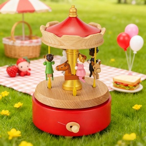 Cổ Điển Bằng Gỗ Handmade <span class=keywords><strong>Carousel</strong></span> Âm Nhạc Box Với Đáng Yêu Gia Đình Tự Làm Thiết Kế Cho Bé Handmade Craft - Product Image 1