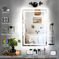Miroir de salle de bain LED rectangulaire sans cadre avec désembuage, capteur tactile rétroéclairé et éclairage intégré pour salle de bain