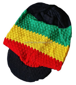 <span class=keywords><strong>Rasta</strong></span> Visor Beanie Skull Cap Stripe Jamaica Reggae Noir - Product Image 2