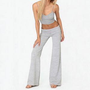 FOMOYUU <span class=keywords><strong>Pantalones</strong></span> de yoga sueltos para mujer, leggings acampanados de cintura baja con pliegues, <span class=keywords><strong>pantalones</strong></span> Y2K con pliegues - Product Image 5