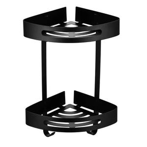 Scaffale angolare a parete a basso prezzo in acciaio inox a doppio strato nero per doccia con ganci da bagno Organizer - Product Image 1