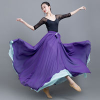 Jupe longue de danse classique chinoise en mousseline, double face, 540 degrés, avec ceinture, longueur au sol