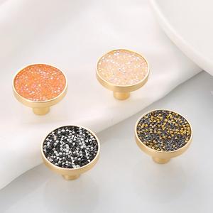 Diamond-Decorated Kitchen Furniture Cabinet Handles Round Zinc Alloy Knobs for Drawer & Door Fashionable Kitchen Decor
