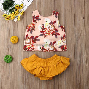 bebé niña ropa conjunto ropa de bebé chica ropa chaleco camiseta Top amarillo pantalones bombachos cortos trajes ropa - Product Image 4