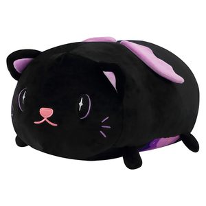 Lila Flügel Mini-Gliedmaßen 17,7 Zoll Rundes Katzen-Plüschkissen Weiches Schlafkissen Bequemes Körperkissen Schwarze <span class=keywords><strong>Katze</strong></span> Stofftier - Product Image 1