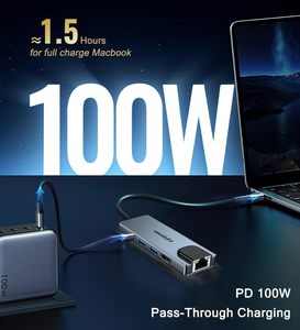 Base de Conexión USB C 5 en 1 con Ethernet RJ45, HDMI 4K, VGA, Carga PD de 100W, Cable de Iluminación y <span class=keywords><strong>Adaptador</strong></span> <span class=keywords><strong>Multipuerto</strong></span> USB 3.0 - Product Image 4