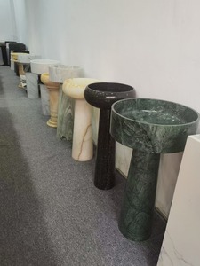 <span class=keywords><strong>Colonne</strong></span> en marbre vert indien autoportante au design moderne pour <span class=keywords><strong>salle</strong></span> <span class=keywords><strong>de</strong></span> <span class=keywords><strong>bain</strong></span> d'hôtel avec vasque sur pied et égouttoir - Product Image 3