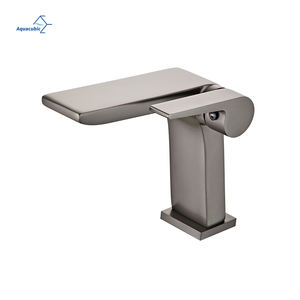 Grifo de baño gris con pistola de latón moderno, interruptor de botón de piano, grifo de lavabo frío y caliente montado en un solo orificio - Product Image 1
