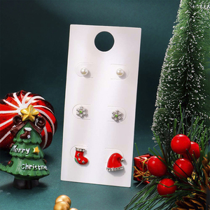 Festivo lindo aleación chapada en oro Navidad Stud pendientes copo <span class=keywords><strong>de</strong></span> nieve media Santa sombrero <span class=keywords><strong>perla</strong></span> diario Casual pendientes para mujeres jóvenes - Product Image 3