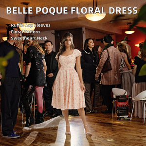 Robe de soirée élégante mi-longue pour femme <span class=keywords><strong>Belle</strong></span> Poque, taille empire, col cœur, manches courtes à volants, motif floral, pour <span class=keywords><strong>la</strong></span> maternité et l'été - Product Image 5
