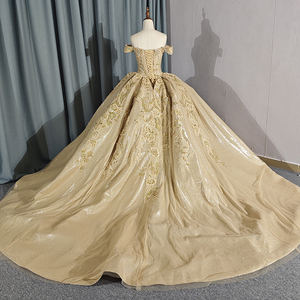 Robe de bal en dentelle dorée scintillante à manches courtes, robe de princesse pour bal de promo 6654 - Product Image 4