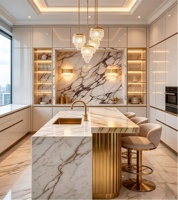 Dernier design de mobilier de chambre à coucher : Cadre de lit de villa, lit double de haute qualité, lit king size de luxe en velours, ensemble de salle à manger pour villa