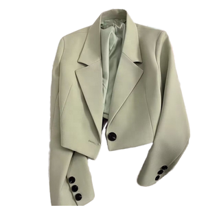 2024 Damen V-Ausschnitt Single Button Short Blazer Damenmode Mantel mit festem Muster und gewebter Methode - Product Image 1