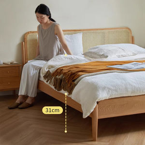 Moderne einfache Massiv Eichenholz Doppelbett Nordic Style Rattan Head <span class=keywords><strong>Log</strong></span> Style Schlafzimmer möbel für kleine Wohnungen - Product Image 4
