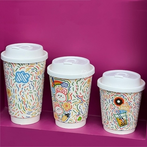 Bán Buôn Biểu Tượng Tùy Chỉnh Dùng Một Lần Gợn Tường Đôi Tường Ly Cà Phê Giấy Kraft Với Nắp Rơm Cho Nóng/Lạnh Bọt Đồ Uống - Product Image 4