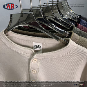 <span class=keywords><strong>Camisa</strong></span> <span class=keywords><strong>de</strong></span> Manga Larga con <span class=keywords><strong>Cuello</strong></span> Henry, Estilo Waffle, Teñido con Cera, Dobladillo Irregular Desgastado, 325g, ODM/OEM - Product Image 5