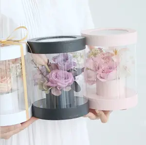 RM情人节流行白纸板透明透明聚氯乙烯玫瑰盒定制尺寸圆形花朵展示盒