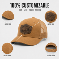 Casquette de camionneur respirante en maille à 5 panneaux avec logo en cuir personnalisé OEM de haute qualité pour la pêche et la chasse en extérieur
