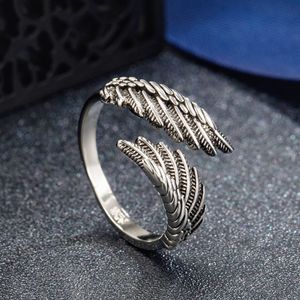 Cá Nhân Khắc Có Thể Điều Chỉnh Thiên Thần Của Cánh Lông Mở Vòng Niche Retro Vòng Trang Sức Cho Phụ Nữ Người Đàn Ông - Product Image 3
