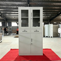 Armoire de classement moderne avec 2 portes en verre et 2 en acier, étagères réglables verrouillables, corps robuste avec revêtement en poudre