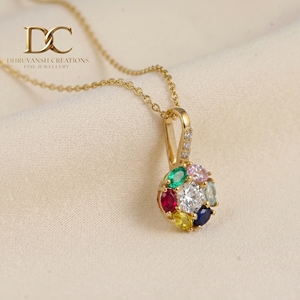 สร้อยคอทองคำแท้ 14KT พร้อมจี้เพชรเพาะเลี้ยงและพลอยหลากชนิด รับรองโดย IGI เครื่องประดับวินเทจสำหรับผู้หญิง - Product Image 1