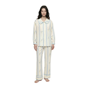 Ensemble de pyjama décontracté confortable pour femme printemps/automne - Style rayé avec revers, manches longues et pantalon long pour la maison - Product Image 4