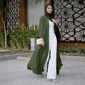 Hot Sales Beaded Eid Muslim Women's Open Front Abaya Maxi Dress With Long Cardigan Kaftan Fabric Material Long Sleeve
