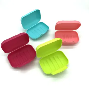 Candy color rectangle portable travel soap case with bathroom plastic soap dish holder