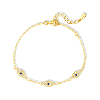 Bracelet classique en argent sterling 925 avec yeux bleus, bijoux en zircon, bracelets yeux plaqués or 18 carats pour femmes