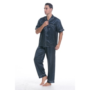 Pyjama d'été thermique en satin grande taille pour <span class=keywords><strong>homme</strong></span>, à manches courtes, brodé en soie, motifs de chemises de nuit pour lune de miel, vêtements de nuit pour couples - Product Image 3