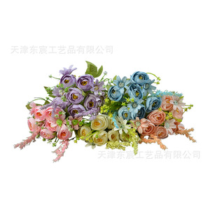 มาคาโรส บูเก้ ดอกไม้ประดิษฐ์ ผ้าไหม จัดดอกไม้ แต่งงาน ตกแต่งบ้าน 27 ซม. สีแชมเปญ สีชมพู สีม่วง สีฟ้า - Product Image 5