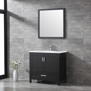 Meuble-lavabo autoportant en bois massif, moderne et écologique, avec miroir encadré, vasque en céramique, résistant à l'eau, style ferme, pour hôtel - Product Image 2