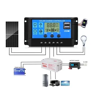 Regulator Panel surya 12V 24V Dual USB, Regulator Panel surya 12V dengan tampilan LCD yang dapat diatur, Dual USB, pengaturan waktu PWM, Parameter otomatis, kontroler isi daya matahari 30A