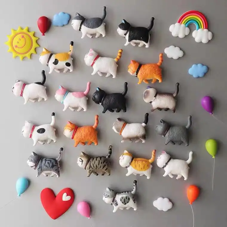 9個ギフト猫キティステッカー素敵な子猫かわいい動物の装飾冷蔵庫猫愛好家のための磁気3D漫画冷蔵庫マグネット