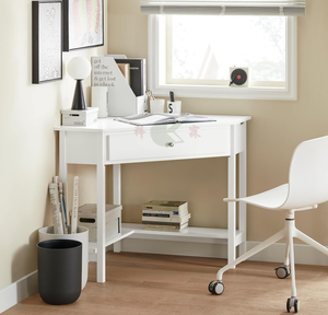 Escritorio Esquinero Pequeño con Cajón y Estante Escalonado, Mesa de Computadora Triangular Blanca para Oficina en Casa y Tocador - Product Image 2
