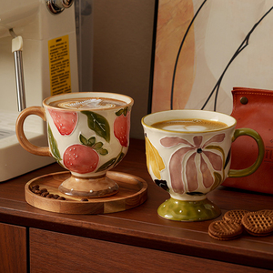 Vintage Style Floral Ceramic Coffee Mug Embossed Porcelain Tea Cup Strawberry Lemon Mug - Product Image 4