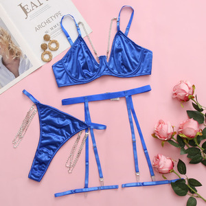 Diamond Luxury Satin Garter Hot Erotic 2-Piece Bra and Panty Set para mujeres Light Control Half Slips - Product Image 4