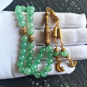 <span class=keywords><strong>Rosario</strong></span> musulmano in nappa d'argento con perline di pietra avventurina naturale fatto a mano 33 tasbih - Product Image 2