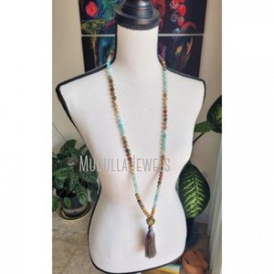 MN44273-collar con gema Natural para Yoga y meditación, collar con piedra de amazonita, Mala budista, 108 - Product Image 6