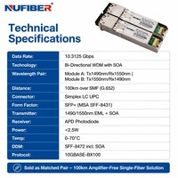 Módulo Transceptor OEM SFP+ 10G BIDI BX100 100km 1490/1550nm Simplex LC SMF DDM EML APD de Grado Operador al por Mayor para ISP