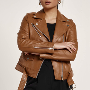 Nouvelle veste en cuir PU marron pour femme, style motard, coupe slim, couleur unie, avec fermeture éclair, collection Printemps-Automne 2026 - Product Image 3